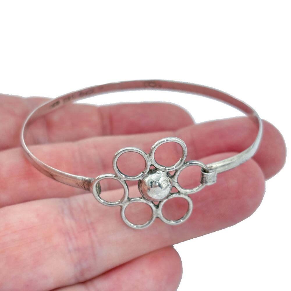 Vintage Mexican Taxco Sterling Silver 925 Flower Bracelet 6.75"